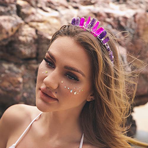 Formery Amethyst Quartz Crown Silver Purple Raw Crystal Headband Handmade Natural Stones Aura Tiara Headpiece for Women and Girls