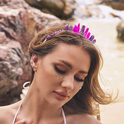 Formery Amethyst Quartz Crown Silver Purple Raw Crystal Headband Handmade Natural Stones Aura Tiara Headpiece for Women and Girls