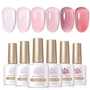 born pretty jelly gel nail polish sheer pink gel nail polish crystal transparent milky gel polish kit nail art varnish collection gift set 10ml 6pcs