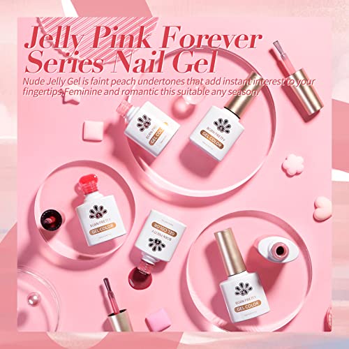 Born Pretty Jelly Gel Nail Polish Sheer Pink Gel Nail Polish Crystal Transparent Milky Gel Polish Kit Nail Art Varnish Collection Gift Set 10ML 6PCS