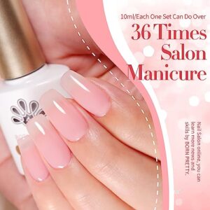 Born Pretty Jelly Gel Nail Polish Sheer Pink Gel Nail Polish Crystal Transparent Milky Gel Polish Kit Nail Art Varnish Collection Gift Set 10ML 6PCS