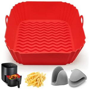 silicone air fryer liners, 8'' square 4 to 7 qt reusable heat resistant food grade airfryer silicone liners inserts baskets bowl accessories for cosori instant vortex chefman air fryer oven microwave