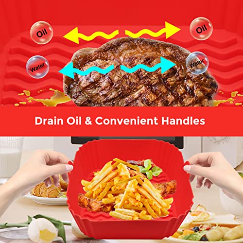 Silicone Air Fryer Liners, 8'' Square 4 to 7 QT Reusable Heat Resistant Food Grade Airfryer Silicone Liners Inserts Baskets Bowl Accessories for COSORI Instant Vortex CHEFMAN Air Fryer Oven Microwave