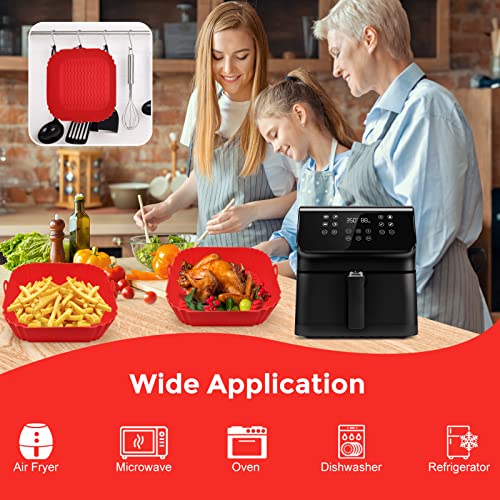 Silicone Air Fryer Liners, 8'' Square 4 to 7 QT Reusable Heat Resistant Food Grade Airfryer Silicone Liners Inserts Baskets Bowl Accessories for COSORI Instant Vortex CHEFMAN Air Fryer Oven Microwave