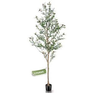 LYERSE 6ft Artificial Olive Tree Tall Fake Potted Olive Silk Tree with Planter Large Faux Olive Branches and Fruits Artificial Tree for Office House Living Room Home Decor