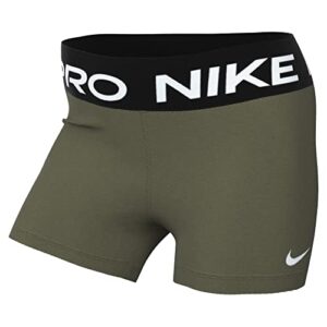 nike womens pro 3" shorts (olive green/white, small)