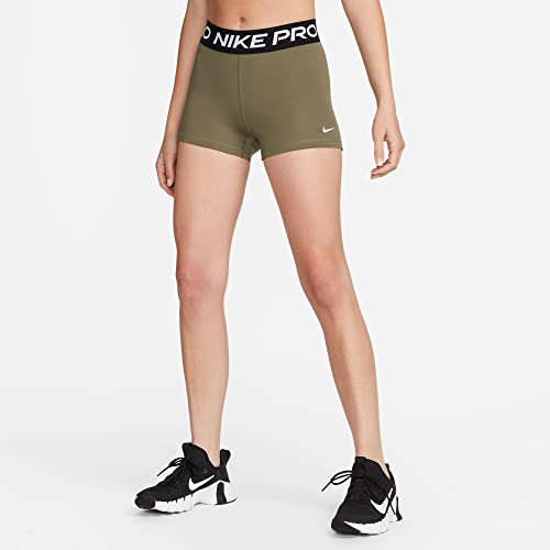Nike Womens Pro 3" Shorts (Olive Green/White, Small)