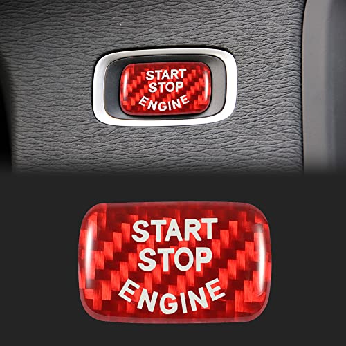 TOMALL Car Engine Start Button Cover Trim Compatible with Volvo XC60 S60 S80 Push Start Stop Button Ring Emblem Engine Ignition Keyless Cap Sticker for Car Carbon Fiber Interior Accessories Red Decor