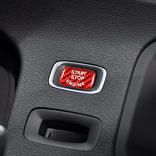 TOMALL Car Engine Start Button Cover Trim Compatible with Volvo XC60 S60 S80 Push Start Stop Button Ring Emblem Engine Ignition Keyless Cap Sticker for Car Carbon Fiber Interior Accessories Red Decor