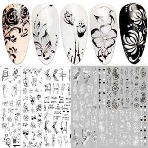 10 sheets spring flower nail art stickers decals self-adhesive pegatinas uñas black white blossom nail supplies nail art design decoration accessories