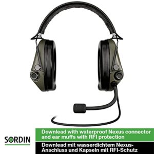 Sordin Supreme MIL CC Slim Active Ear Defenders - Leather Band & Foam Kits - Nexus Radio Downlead - Green Ear Muffs