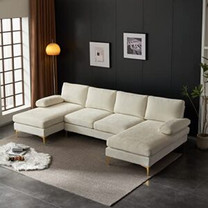 karl home convertible sectional sofa 110" u-shape sofa couch 4-seat couch with chaise chenillefabric upholstered for living room, apartment, office, creamy white