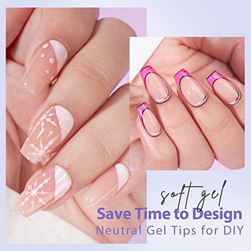 Short Nail Tips Coffin Nails - BTArtbox Press on Nails 2 in 1 Neutral X-coat Tips Pre-applied Tip Primer, Pre Colored Ultra Fit Fake Nails False Nail Extensions 150Pcs 15Sizes