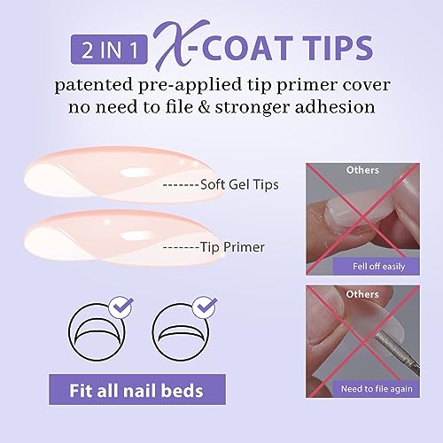 Short Nail Tips Coffin Nails - BTArtbox Press on Nails 2 in 1 Neutral X-coat Tips Pre-applied Tip Primer, Pre Colored Ultra Fit Fake Nails False Nail Extensions 150Pcs 15Sizes