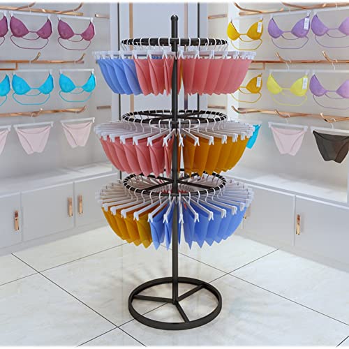 LXHONG 3-Tier Lingerie Display Stand, Rotating Underwear Suit Display Rack, Bra Bralette Hanger Tops Rack, for Boutiques, Retail, Clothing Business (Color : Black, Size : 47x148cm)