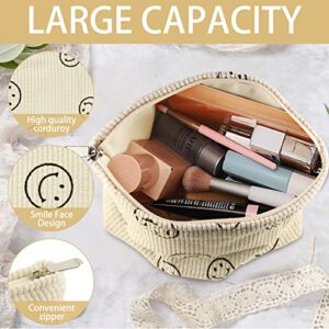 HOYDATE Corduroy Cosmetic Bag with Zipper Cosmetic Bags Large Capacity Makeup Bags Travel Toiletry Bag Accessories Organizer Pouch Cosmetic Bag for Women Teen Girls(Beige)