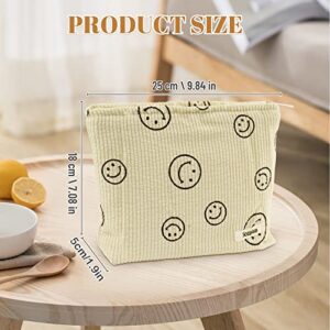 HOYDATE Corduroy Cosmetic Bag with Zipper Cosmetic Bags Large Capacity Makeup Bags Travel Toiletry Bag Accessories Organizer Pouch Cosmetic Bag for Women Teen Girls(Beige)