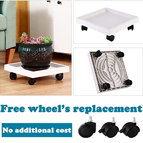 3 Pack Square Plant Caddy with Wheels Rolling Plant Stand with Wheels 12 Inch Plant Dolly Heavy Duty Large Potted Plant Mover with Casters for Indoor and Outdoor, White