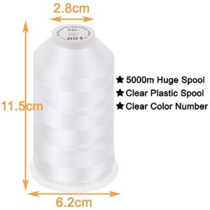 New brothread - Single Huge Spool 5000M Each Polyester Embroidery Machine Thread 40WT for Commercial and Domestic Machines - White