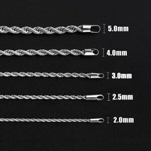 Fiusem Silver Tone 3mm Chain Necklace, Stainless Steel Rope Chain for Men and Women, Mens Necklace 20 Inch