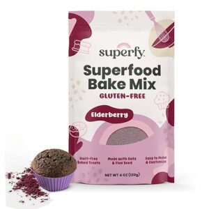 superfy superfood powder elderberry gluten free cake mix – energy boost, support digestive health, vegan cake flour for baking gluten free cupcakes, plant-based muffin mix (6 muffins)