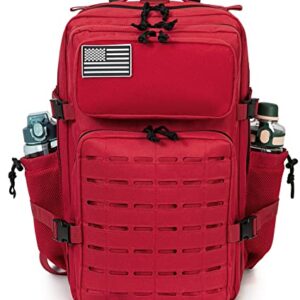 QT&QY Red Military Tactical Backpacks For women CCW Army Laser cut Molle Daypack 45L Large 3 Day Bug Out Bag Gym Rucksack With Bottle Holder medical Rucksack