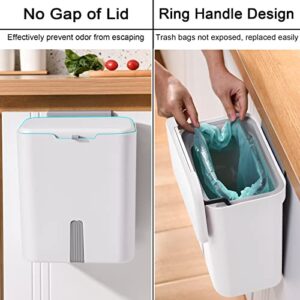 Tiyafuro Upgraded Hanging Trash Can with Lid, 2.4 Gallon Kitchen Compost Bin for Cabinet and Under Sink, Wall-Mounted Indoor Trash Bin for Bathroom Bedroom Office, Waste Basket