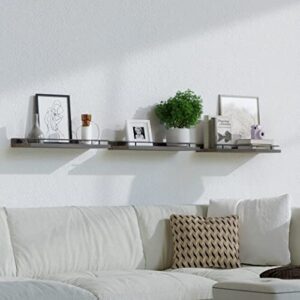 WOPITUES Floating Shelves with Black Metal Guardrail, Shelves for Wall Decor Set of 3, Wall Shelves for Bedroom, Bathroom, Kitchen, Living Room, Plants, Picture Frames, Art- Dark Brown