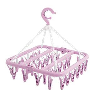 lockish foldable laundry hanger with 32 clips，sock hanger drying rack,laundry clothespin drying rack for socks underwear bras scarf(pink)