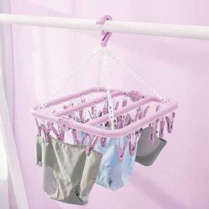 LOCKISH Foldable Laundry Hanger with 32 Clips，Sock Hanger Drying Rack,Laundry Clothespin Drying Rack for Socks Underwear Bras Scarf(Pink)