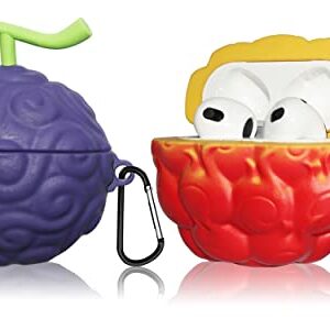 [2Pack] Fruit Cover for AirPods 3 Case Cute 2021 Released,3D Cartoon Silicone Protective Accessories Set Kit for Devil Fruit for AirPods 3rd Generation Case for Boy Girl(Purple&Red Yellow Devil Fruit)