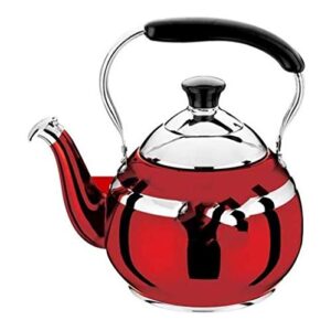 stainless steel whistling gas kettle mirror polish with traditional retro spout hob stove top tea coffee water pot-red||1.5l