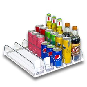fully assembled drink beverage fridge organizer, automatic self-pusher glide, adjustable width, soda can water beer bottle beverage, 12oz to 20oz, home kitchen, commercial refrigerator (white)