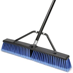 24 inches push broom outdoor heavy duty broom for deck driveway garage yard patio concrete floor cleaning-blue