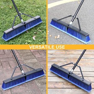 24 inches Push Broom Outdoor Heavy Duty Broom for Deck Driveway Garage Yard Patio Concrete Floor Cleaning-Blue