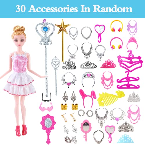 96 PCS Doll Clothes and Accessories for Barbie 11.5 inch Doll 16 Slip Dresses 20 Pair of Shoes 10 Handbags 30 Jewelry Accessories Fashion Outfits Necklace Mirror Earring Crown Hanger in Random