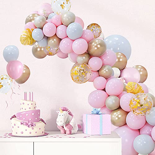 Pink Balloons Garland Arch Kit, Light Pink Gold White Balloons Confetti Latex Metallic Balloons for Girl Birthday Baby Shower Bridal Shower Wedding Party Decorations Supplies