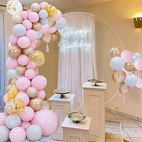 Pink Balloons Garland Arch Kit, Light Pink Gold White Balloons Confetti Latex Metallic Balloons for Girl Birthday Baby Shower Bridal Shower Wedding Party Decorations Supplies