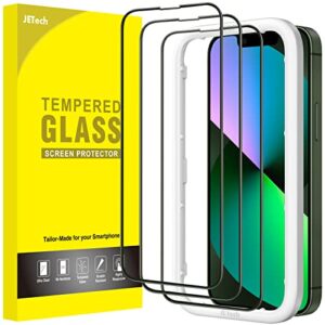 jetech full coverage screen protector for iphone 13 mini 5.4-inch, black edge tempered glass film with easy installation tool, case-friendly, hd clear, 3-pack