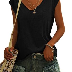 AUSELILY Womens Cap Sleeve T-Shirt Casual Loose Fit Tank Tops Black