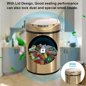 Smart Trash Can 3.5 Gallon Stainless Steel Garbage Can with Automatic Packaging Function, Touchless Trash Can, Intelligent Induction Trash Bin for for Bathroom Kitchen Office(Champagne Gold)