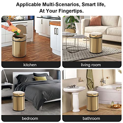 Smart Trash Can 3.5 Gallon Stainless Steel Garbage Can with Automatic Packaging Function, Touchless Trash Can, Intelligent Induction Trash Bin for for Bathroom Kitchen Office(Champagne Gold)