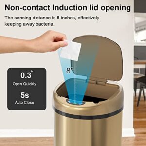 Smart Trash Can 3.5 Gallon Stainless Steel Garbage Can with Automatic Packaging Function, Touchless Trash Can, Intelligent Induction Trash Bin for for Bathroom Kitchen Office(Champagne Gold)