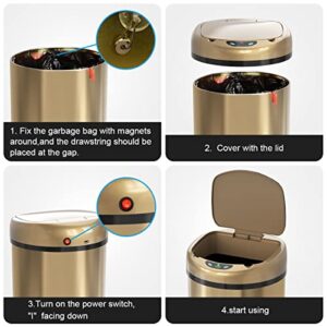 Smart Trash Can 3.5 Gallon Stainless Steel Garbage Can with Automatic Packaging Function, Touchless Trash Can, Intelligent Induction Trash Bin for for Bathroom Kitchen Office(Champagne Gold)