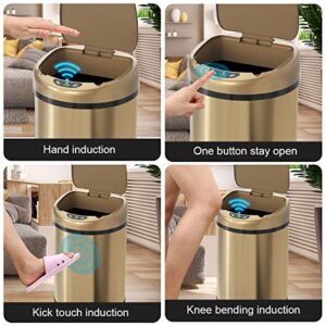 Smart Trash Can 3.5 Gallon Stainless Steel Garbage Can with Automatic Packaging Function, Touchless Trash Can, Intelligent Induction Trash Bin for for Bathroom Kitchen Office(Champagne Gold)