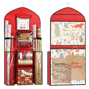woodoulogy hanging gift wrapping paper storage, 48x24 extra large double-sided christmas wrap bag container, oxford dual-side craft roll organizer, present wrap holder for bedroom closet, door