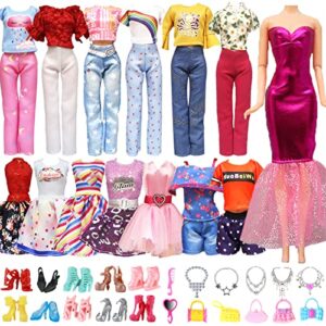 28 pcs handmade doll clothes and accessories for barbie including 1 fashion dress 2 party dress 3 outfits tops and pants 10 pair of shoes 12 accessories in random for 11.5 inch dolls