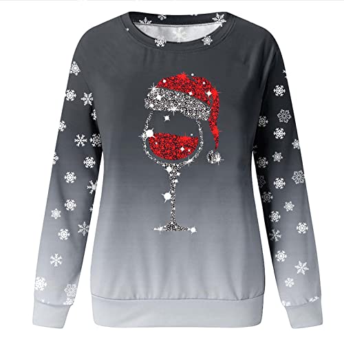 Ugly Christmas Sweater for Women Crewneck Funny Graphic Printed Long Sleeve Shirts Xmas Pullover Top 2022 (Z5-Grey, XL)