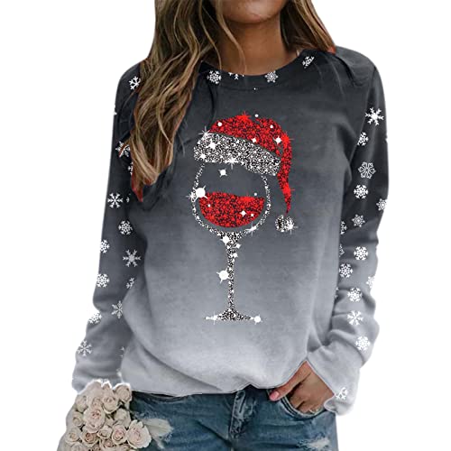 Ugly Christmas Sweater for Women Crewneck Funny Graphic Printed Long Sleeve Shirts Xmas Pullover Top 2022 (Z5-Grey, XL)