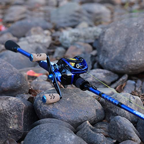 One Bass Fishing Rod and Reel Combo, IM7 Graphite 2 Pc Blank Baitcasting Combo, Spinning Rod with SuperPolymer Handle- 6'6" Casting Combo with Right Handed Reel- Blue